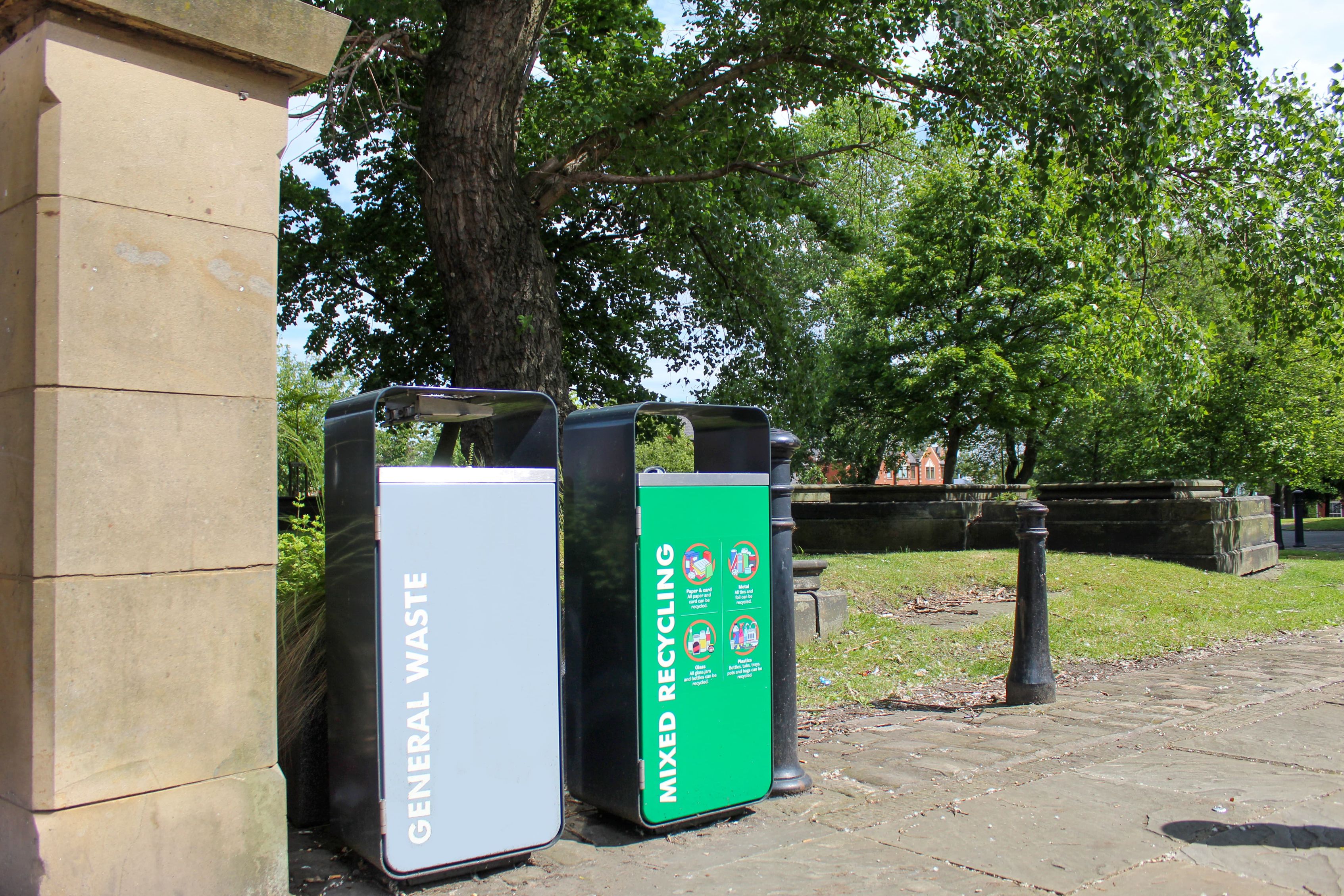 Litter and recycling bins for University of Sheffield Bailey