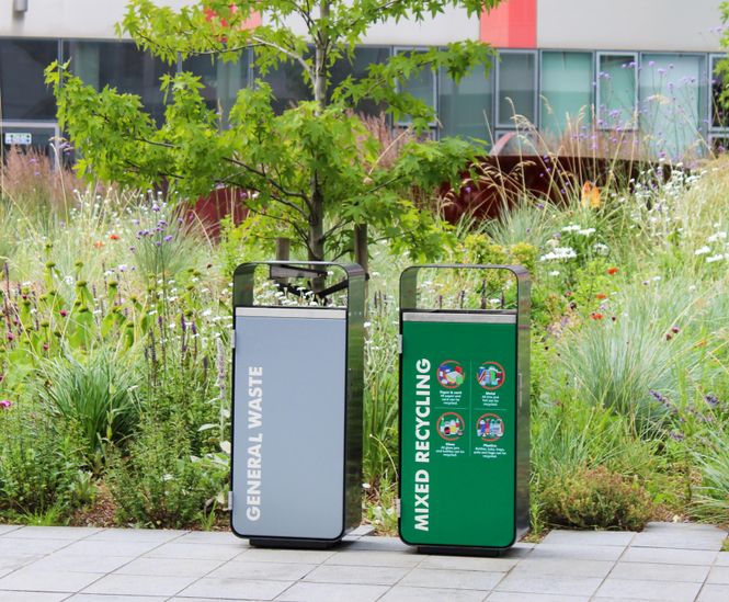 Litter and recycling bins for University of Sheffield Bailey Streetscene