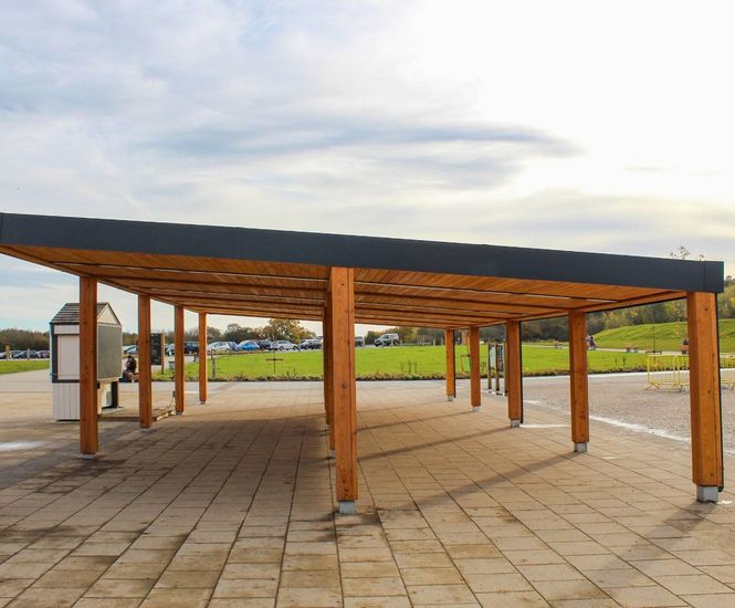 Bespoke canopy, shelters and seating for visitor centre