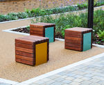 Deacon Cube - small outdoor hardwood and steel bench for public spaces