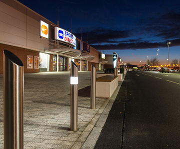 Contemporary mitred-top 304 or 316 stainless steel bollard