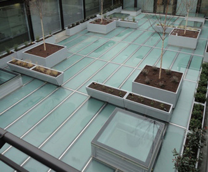 Engineered lightweight planters for glass roof garden