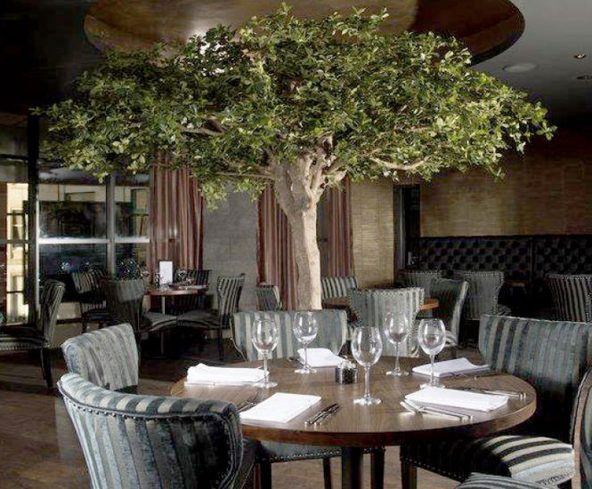 Lifesize bespoke artificial olive tree for restaurant