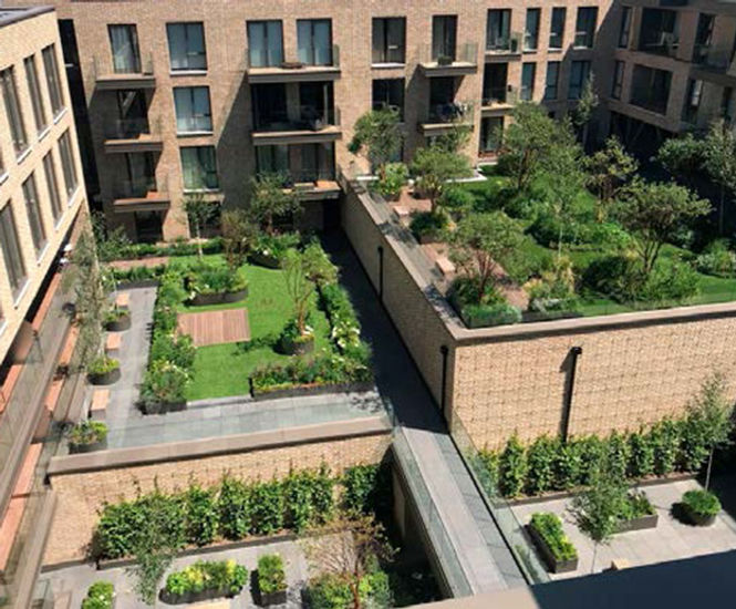 Bespoke fibreglass roof garden planters - Queen's Wharf