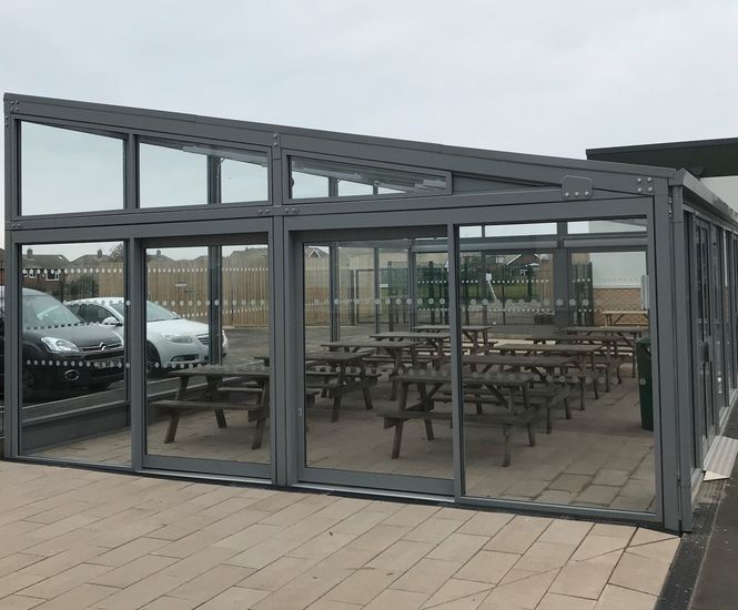 Enclosed outdoor dining canopies for schools Miko Shelter Solutions