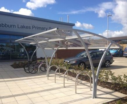 Hebburn cycle shelter with large curved canopy