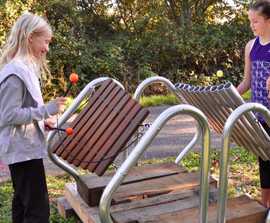 Steel-framed xylophone for outdoor areas