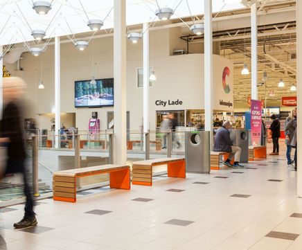 MOVE contemporary bench for indoor public spaces