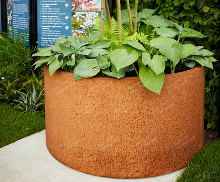 Corten steel cylinder planter