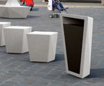 Paperboat Litter Bin - stainless steel and concrete outdoor bin