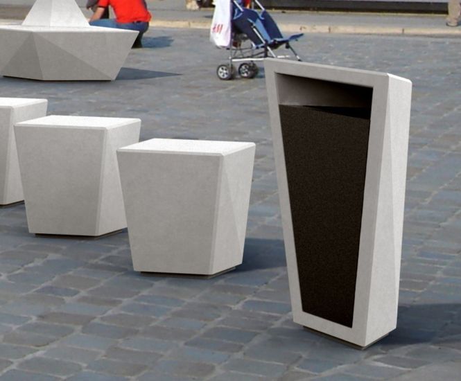 Paperboat Litter Bin - stainless steel and concrete outdoor bin