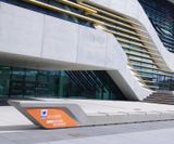 Custom concrete bench for Pierres Vives building - on this page