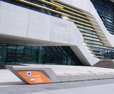 Custom concrete bench for Pierres Vives building