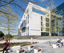 Modern concrete and timber seating - University campus