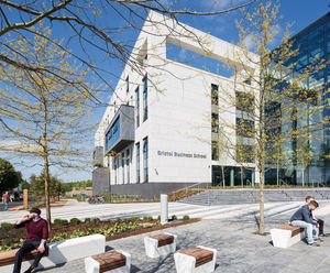 Modern concrete and timber seating - University campus