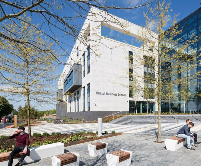 Modern concrete and timber seating - University campus