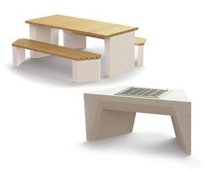 The Butch Collection - concrete and wood outdoor picnic set with barbecue