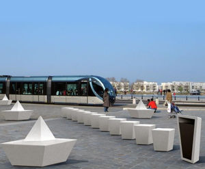 Paperboat Collection - cast stone seating, waste bin and bollard