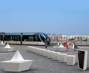 Paperboat Collection - cast stone seating, waste bin and bollard