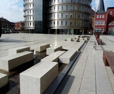 Concrete paving slabs and benches for public square