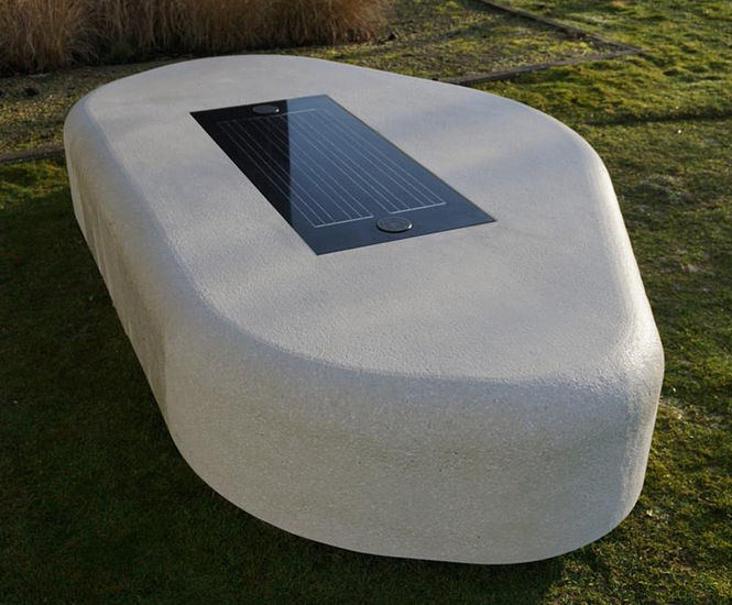Nuton SOLAR Bench - concrete outdoor bench with solar phone charging