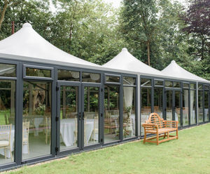 Weatherpoof glazed canopy system for wedding venue