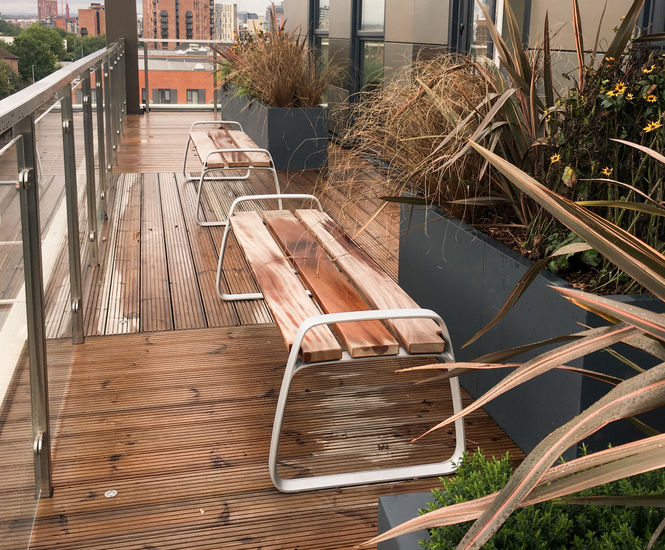 Benches for terraces for a new apartment building