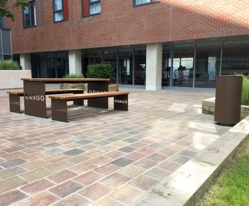 Picnic tables and bins complement Liverpool's heritage