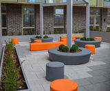 Colourful seating and planters - apartment roof terrace - on this page