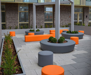 Colourful seating and planters - apartment roof terrace