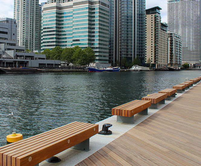 Bespoke mooring benches for Wood Wharf
