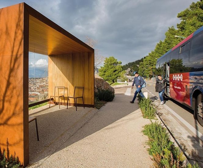 Cabinedda - corten steel, wood and glass passenger waiting shelter