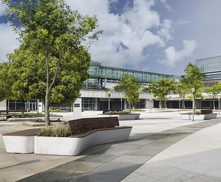 City of Sion - steel modular planter system with integrated timber seating