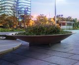 Parabel - corten steel outdoor planter with optional wood seat - on this page