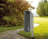 Top - post-mounted steel and aluminium outdoor litter bin with rain cover - on this page