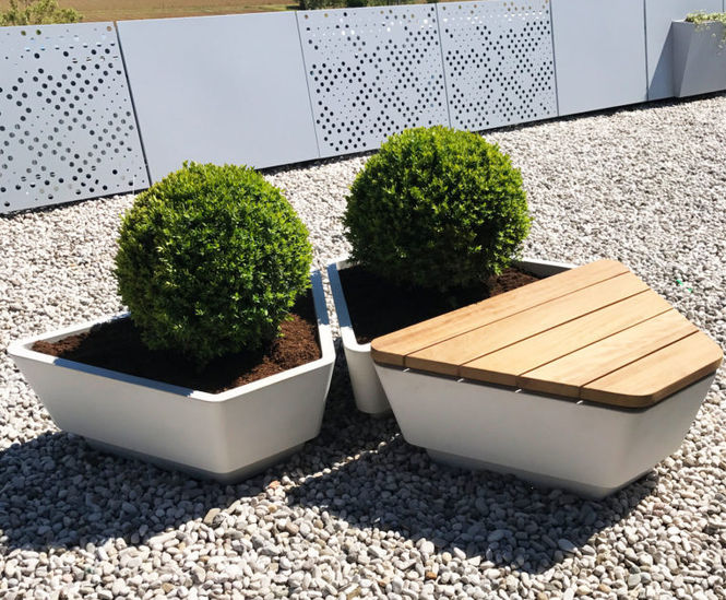 Austen - concrete and wood outdoor planter bench