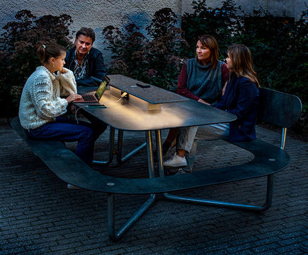 Plateau SunHub - steel outdoor picnic table with solar charging and audio