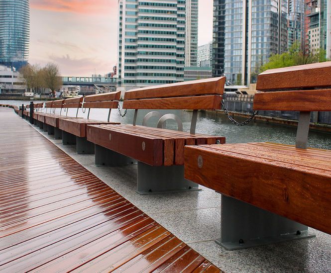 Bespoke timber seating for Harbour Quay Gardens