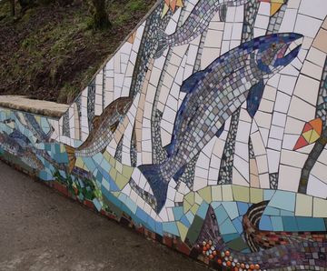 Interpretive mosaic for Shin Falls visitor centre