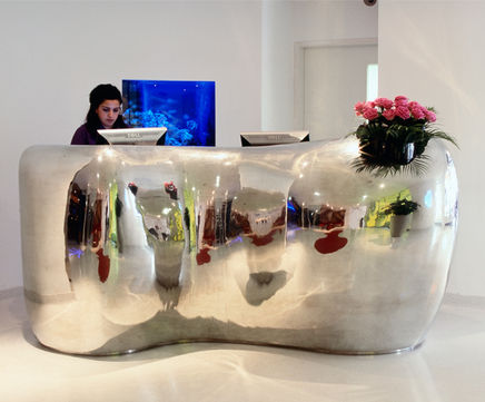 Bespoke polished pewter reception desk