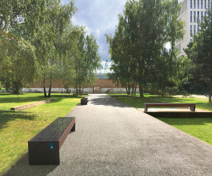 Blocq bench seating with solar-powered mobile charging