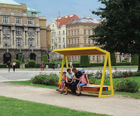 Woody bench with solar-powered USB mobile charging