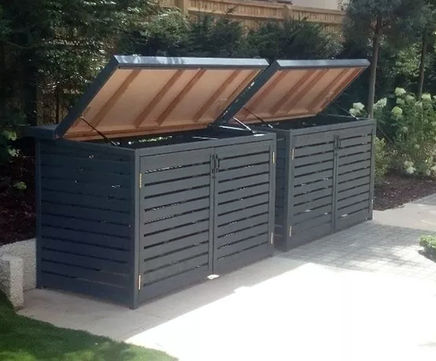 Slatted timber bin store