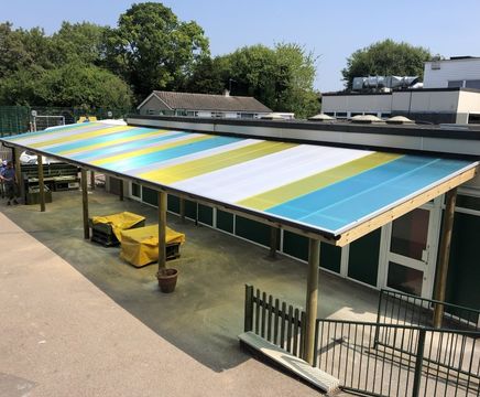Bespoke colourful teaching canopy for infants school