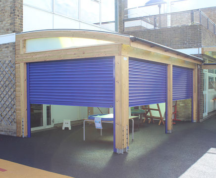 Electric roller-shutter doors for canopies and shelters