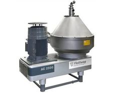Disc stack centrifuges with self-cleaning bowl
