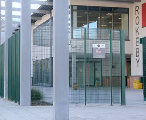 Bi-folding steel security entrance gates