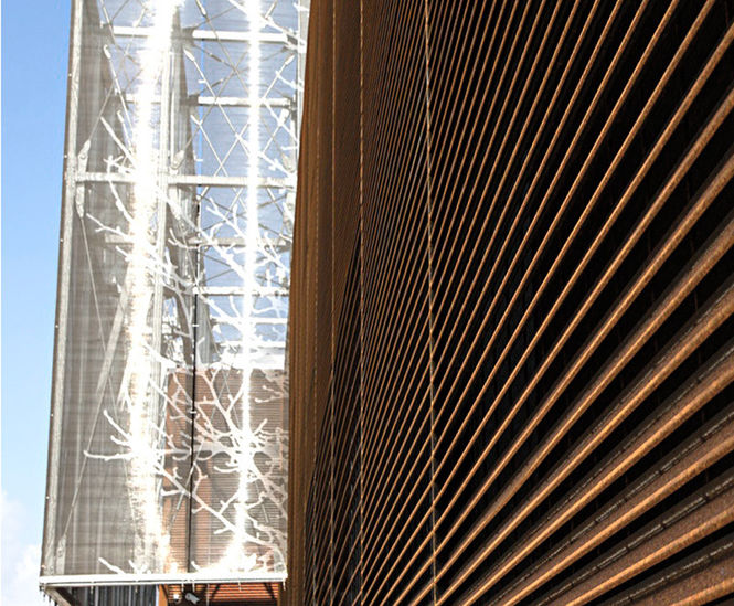 Italia - corten steel louvred wall cladding and screening panels