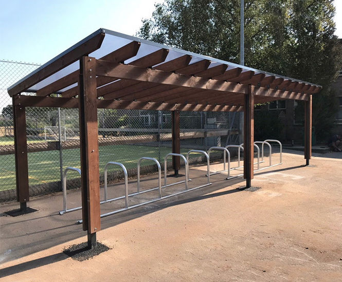 Fully Open Timber Cycle Shelter - modular 10 bike storage