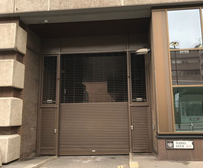 Hybrid grille / shutter for loading bay at Puddle Dock